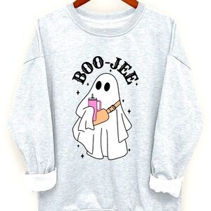 Ghost Print Sweatshirt, Long Sleeve Crew Neck Casual Sweatshirt For Fall